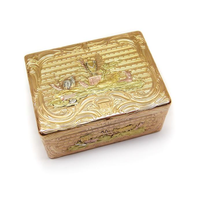 Antique German rectangular coloured gold box, probably Hanau c.1760, | MasterArt